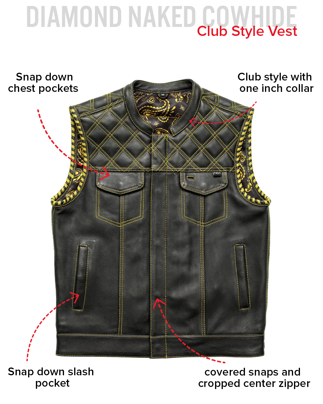 Sinister - Men's Motorcycle Leather Vest Red – First MFG Co