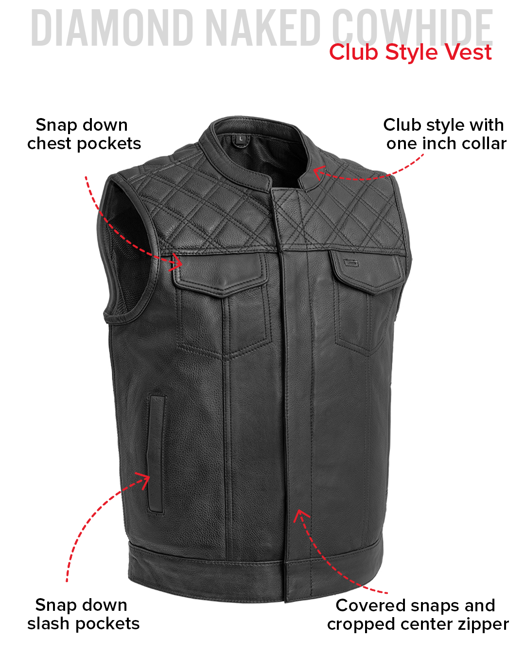 Downside Mens Motorcycle Leather Vest - First MFG Co