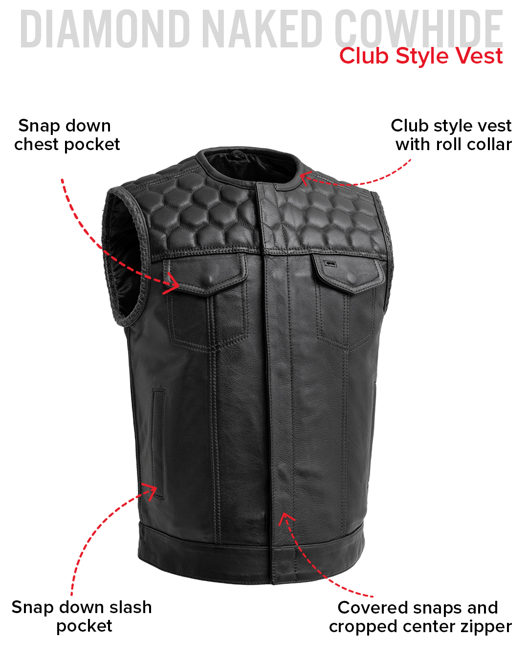 Hornet Men's Club Style Leather Vest Men's Leather Vest Vests
