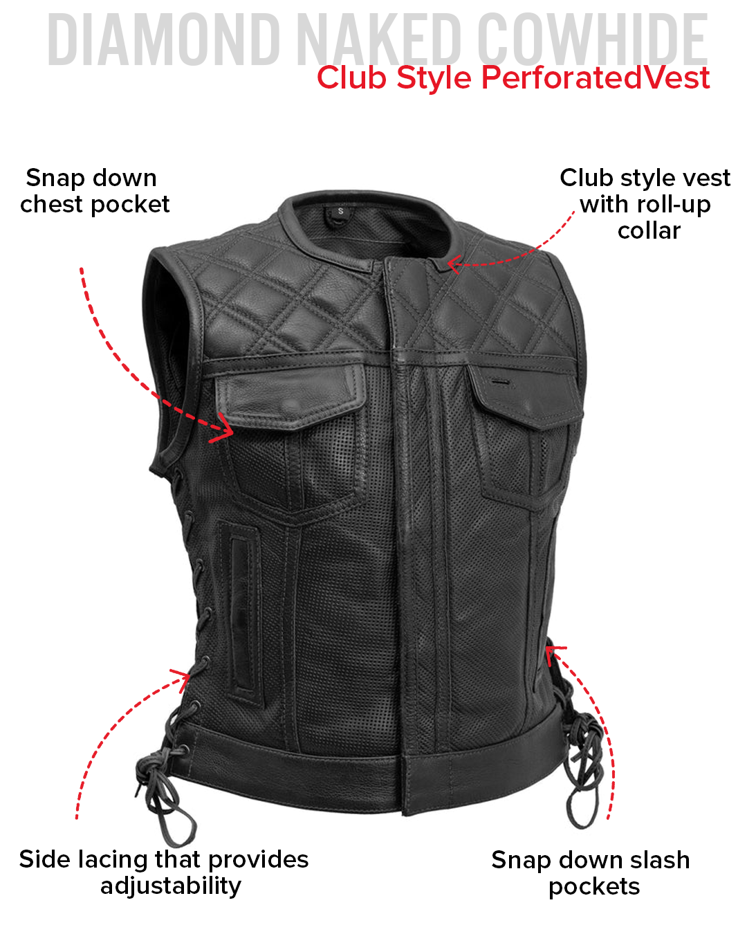Bonnie Perforated Women's Motorcycle Leather Vest Women's Perforated Leather Vest Vests