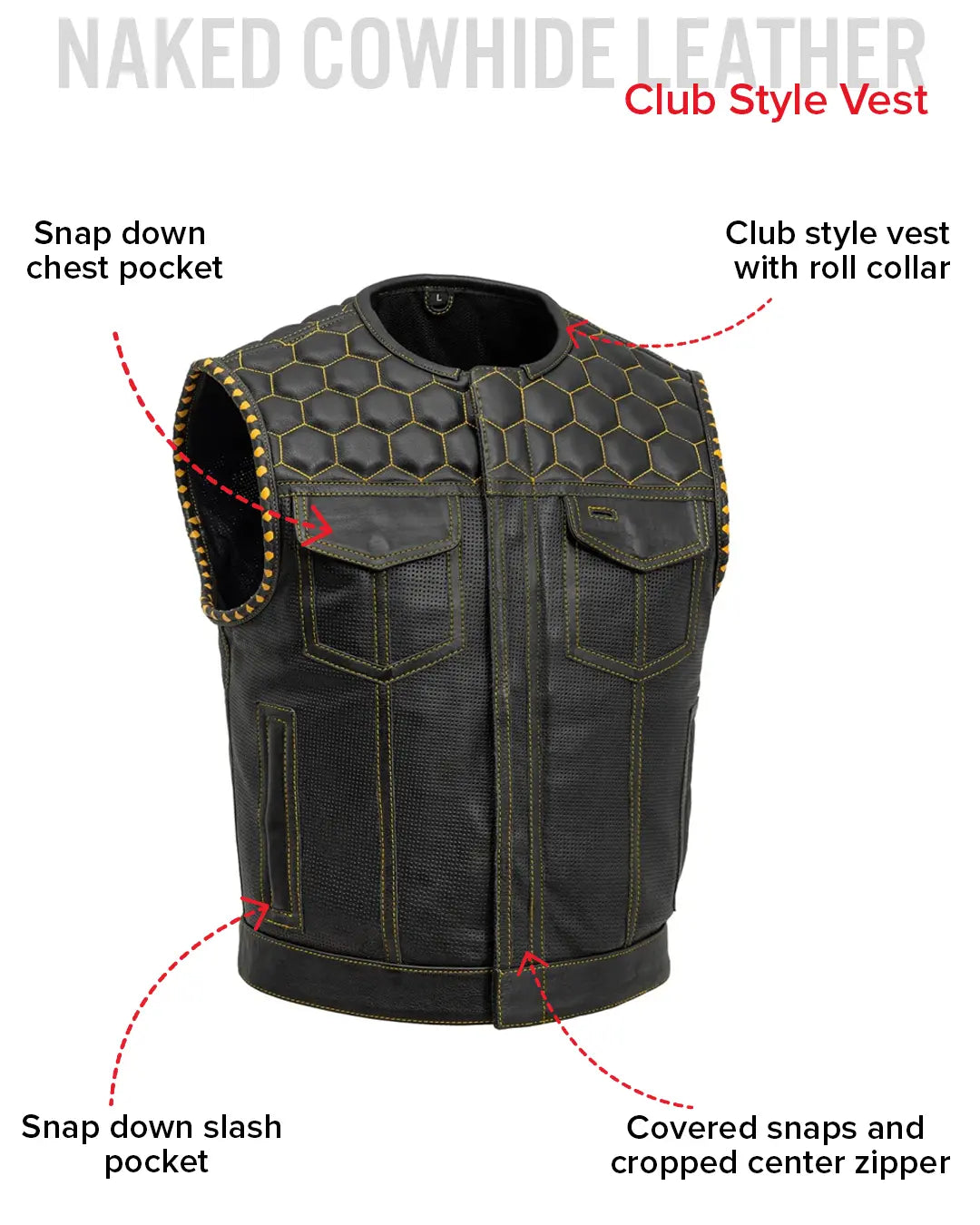 Lowside Hornet Perforated Men's Club Style Leather Vest Men's Perforated Leather Vest Vests
