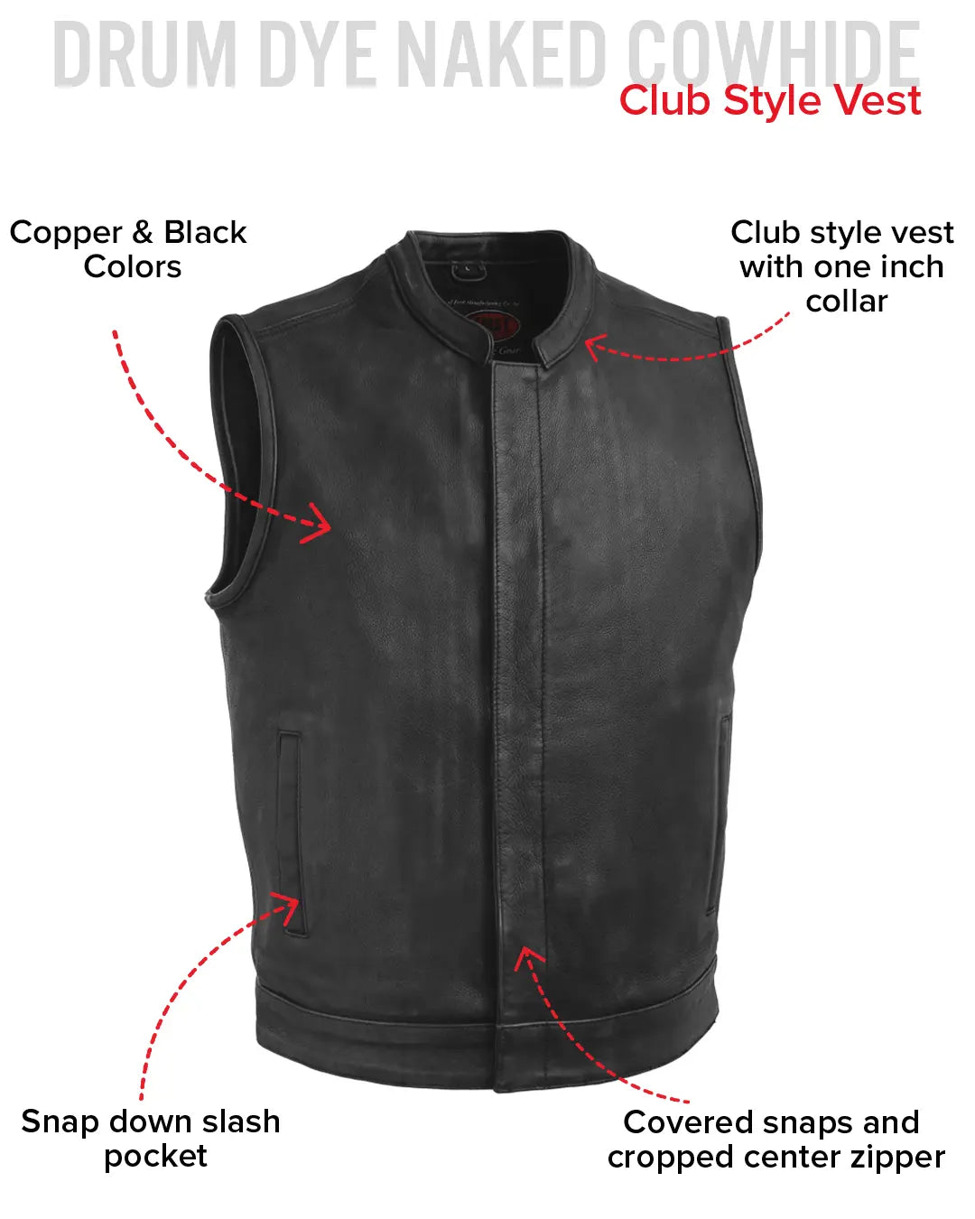 Top Rocker Copper Men's Motorcycle Leather Vest - First MFG