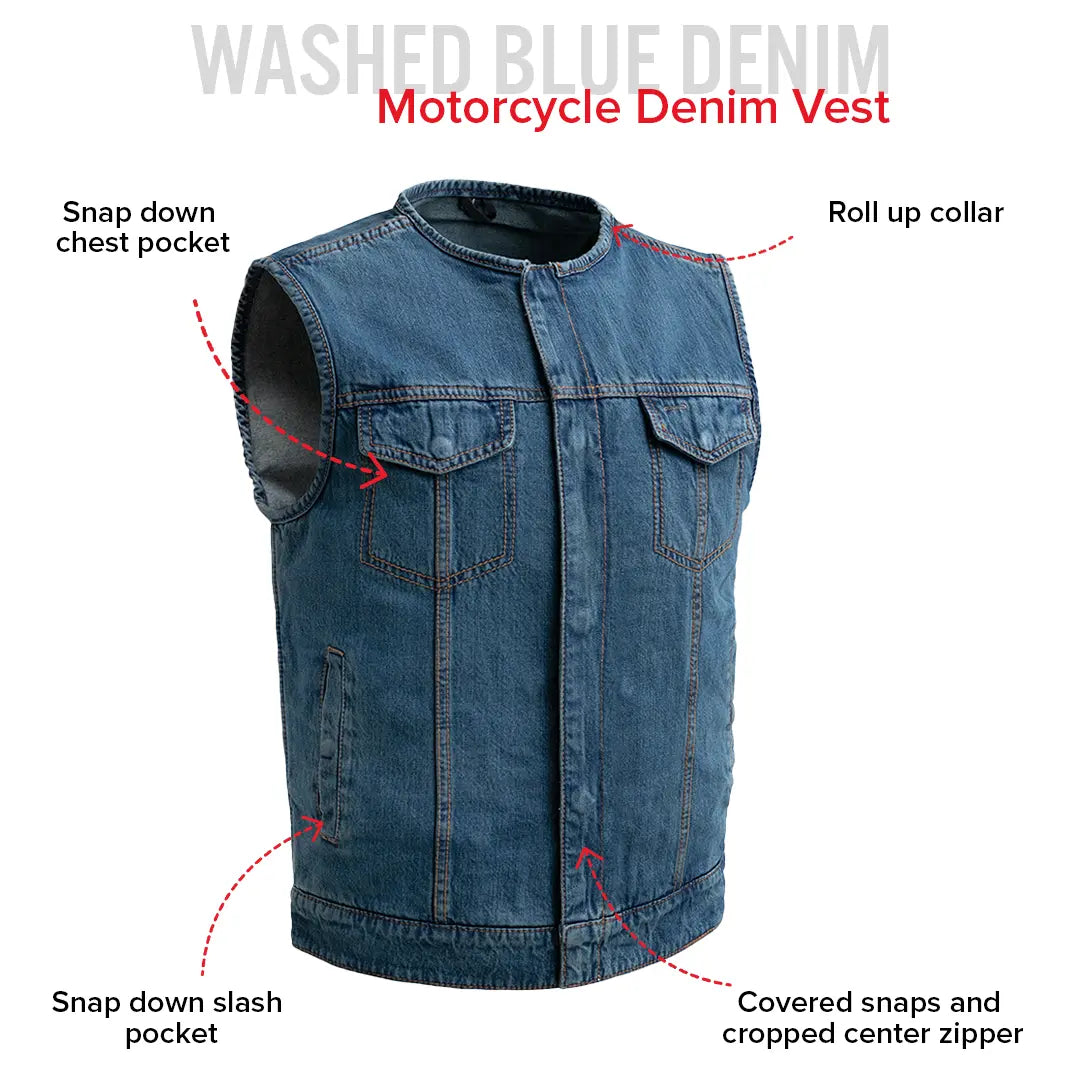 No Limit - Men's Motorcycle Denim Vest – First MFG Co