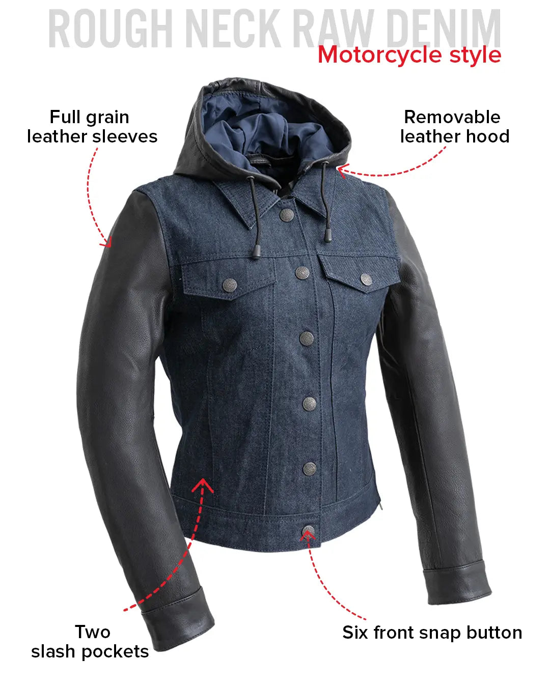 Holli - Motorcycle Denim/Leather Jacket Women's Leather Jacket Jackets