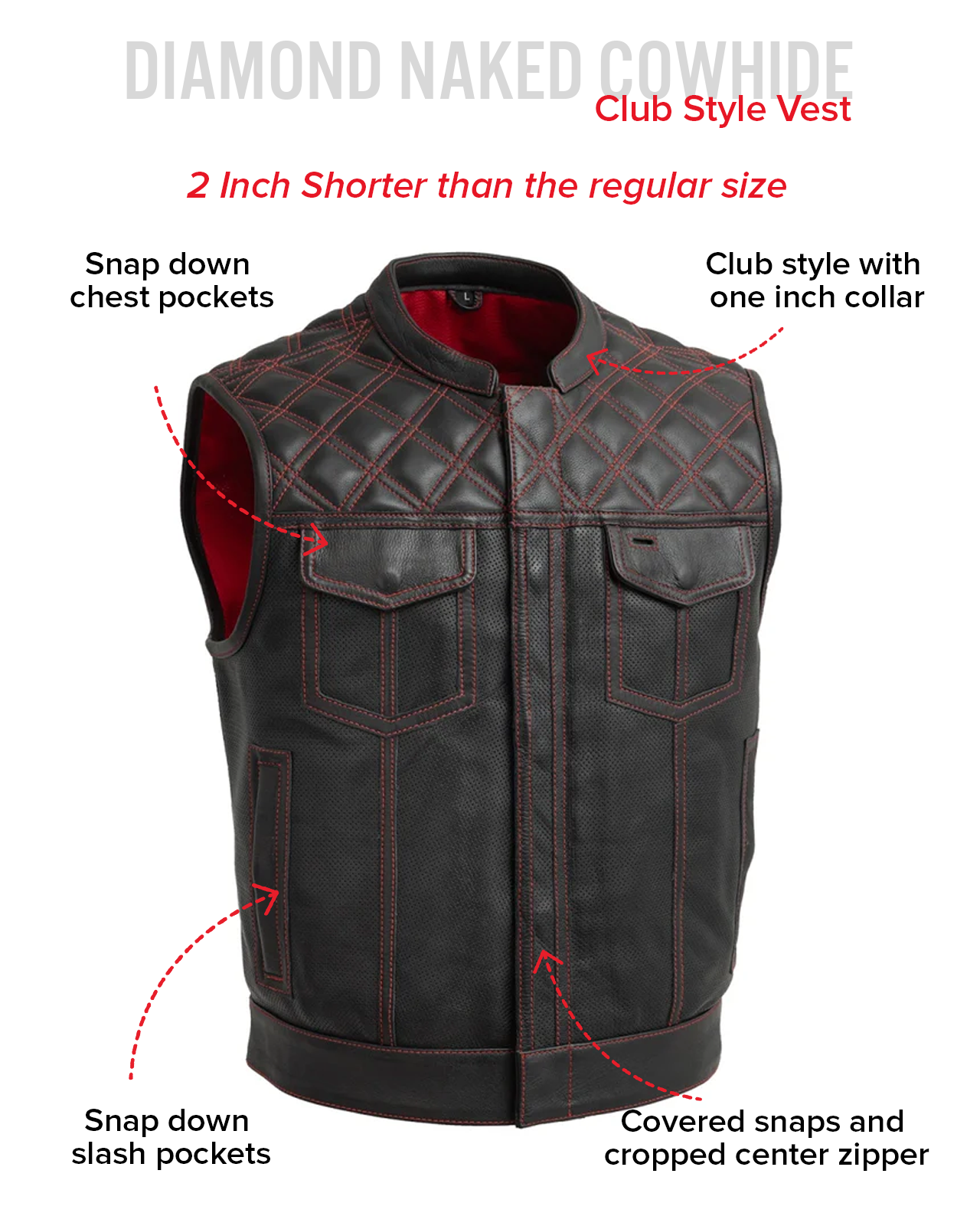 Upside Perforated Men's Club Style Leather Vest Men's Perforated Leather Vest Vests