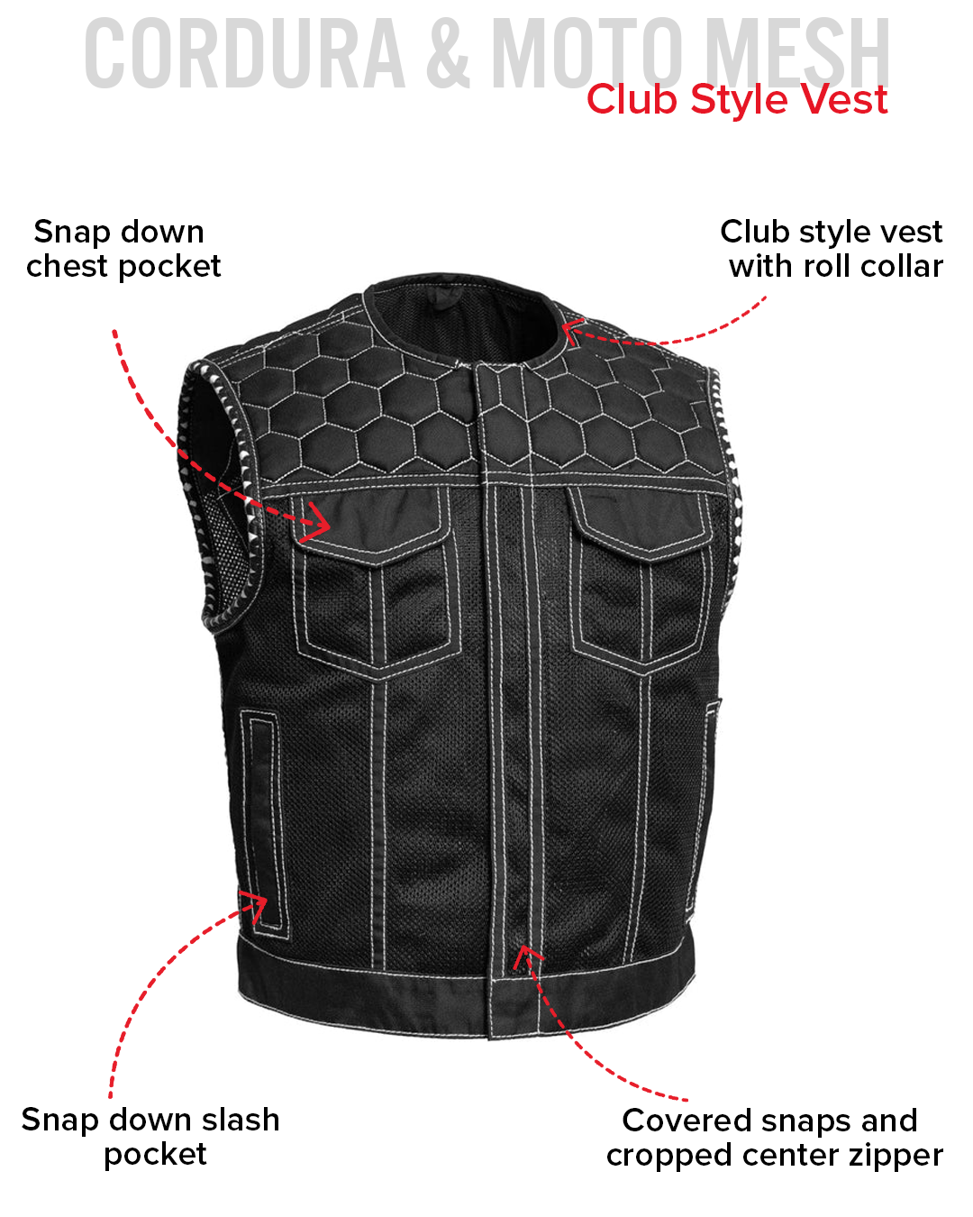 Lowside Hornet Moto Mesh Men's Club Style Vest Men's Moto Mesh Vest Vests
