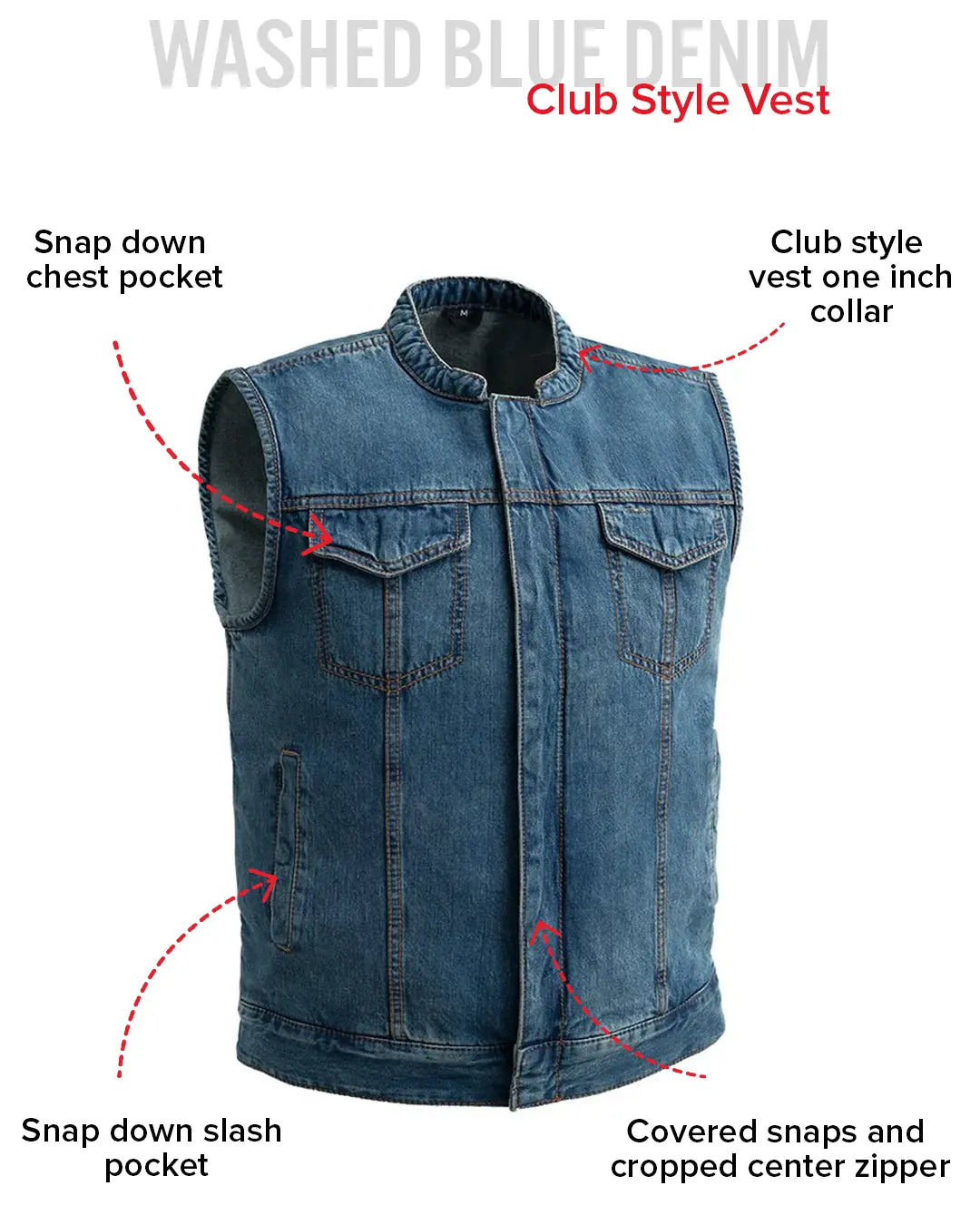 Havoc Men's Denim Motorcycle Vest Men's Denim Vest Vests