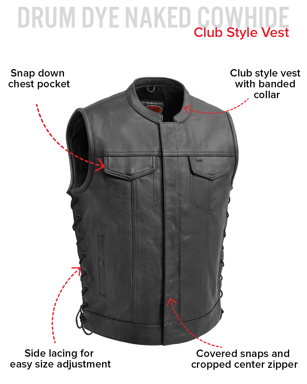 Sniper Men's Motorcycle Leather Vest - First Manufacturing