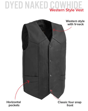 Texan Black Mens Motorcycle Western Style Leather Vest - First MFG Co