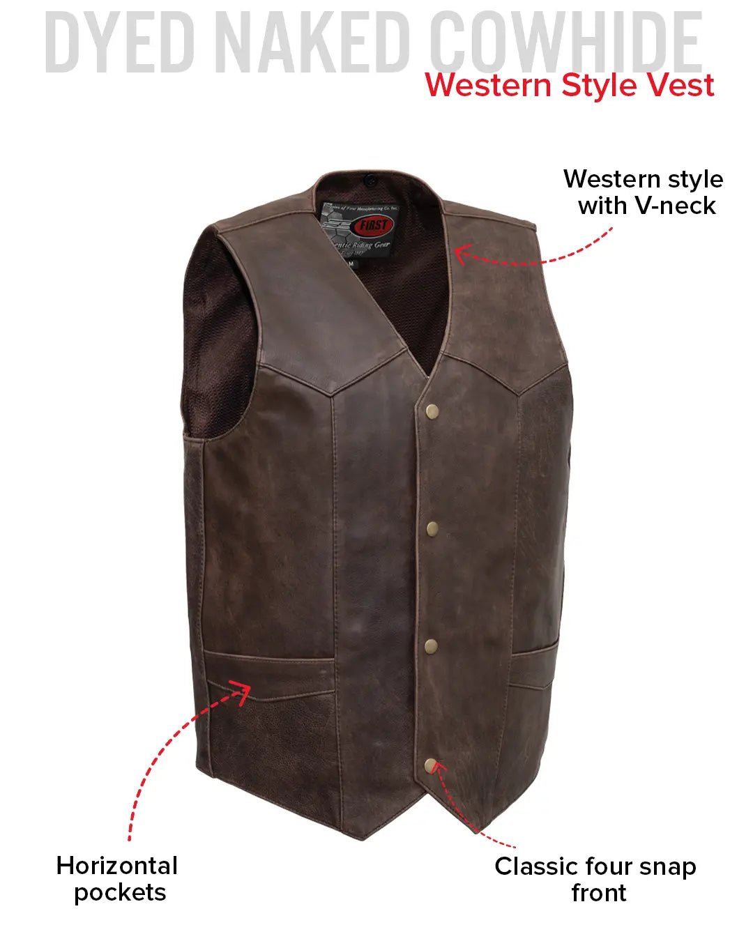 west gear Texan Black Mens Motorcycle Western Style Leather Vest