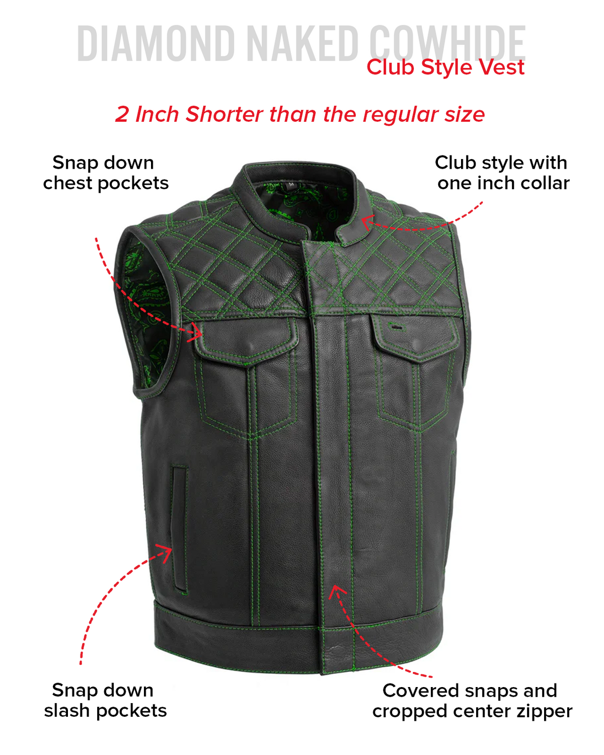 Men's Upside Club Style Leather Motorcycle Vest