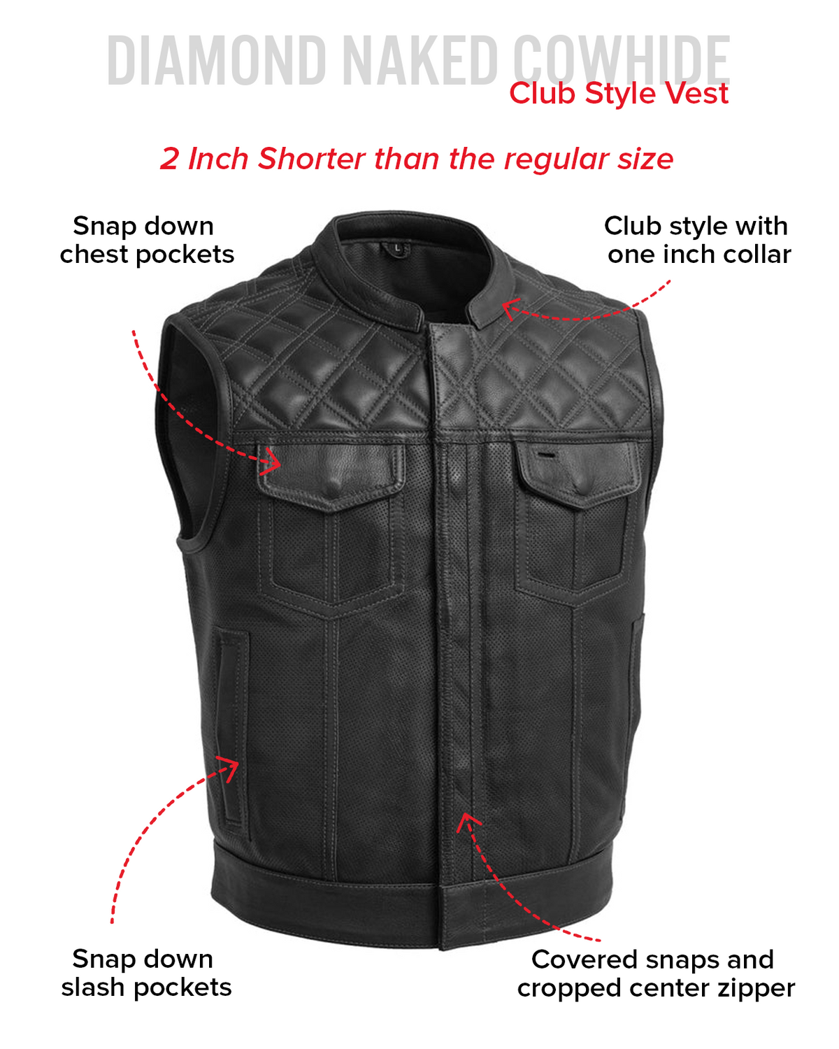 Upside Perforated Men's Club Style Leather Vest Men's Perforated Leather Vest Vests