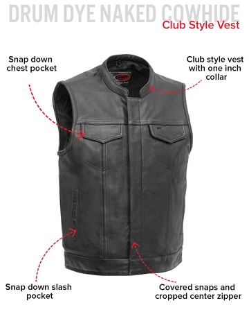 Sharp Shooter (Black) Men's Motorcycle Leather Vest - FMC Sharp Shooter (Black) Men's Motorcycle Leather Vest - FMC