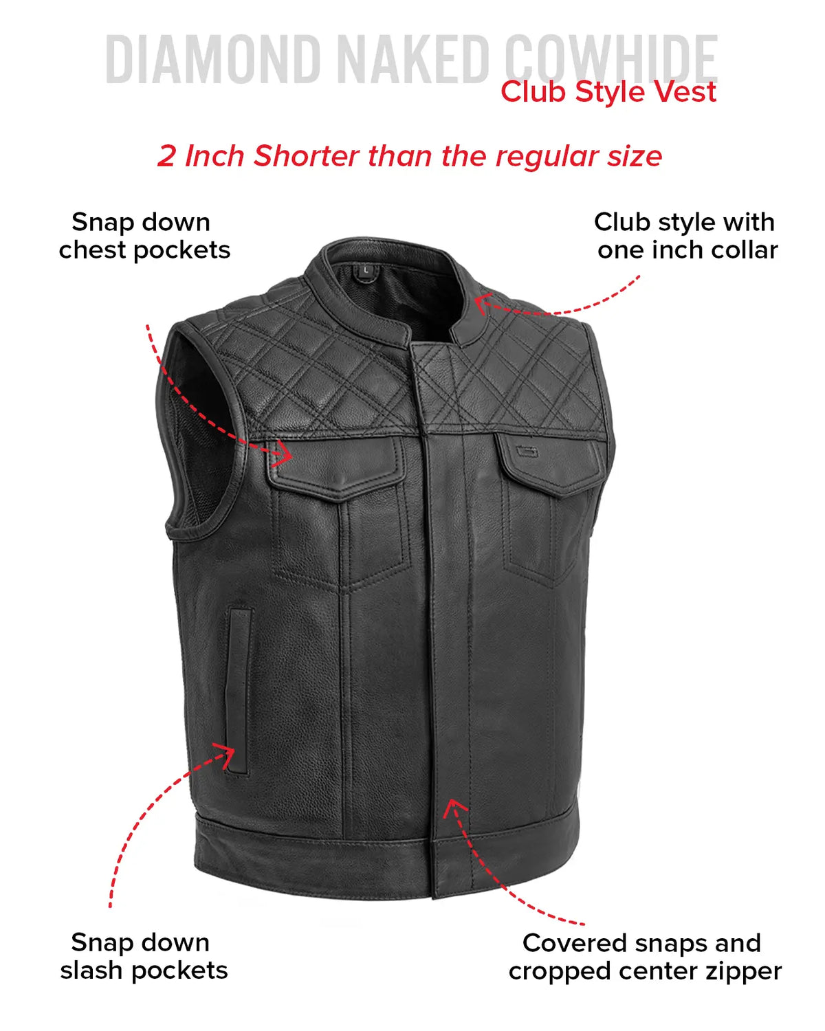 Men's Upside Club Style Leather Motorcycle Vest