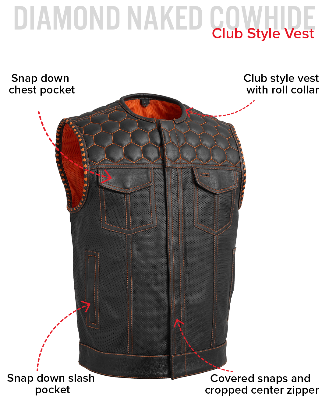 Hornet Perforated Men's Club Style Leather Vest