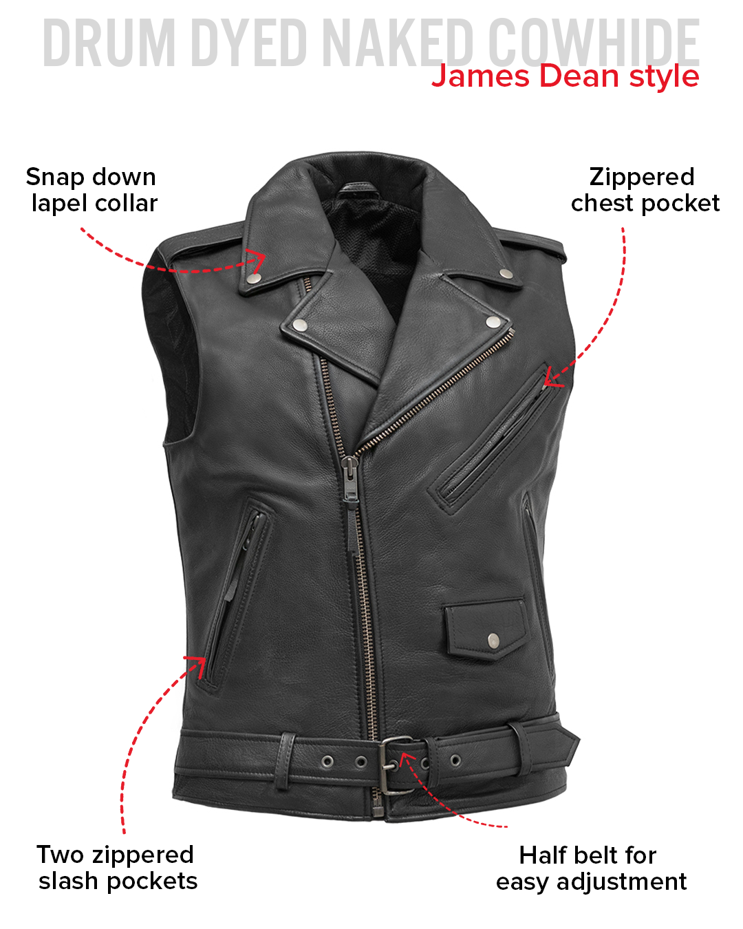 Rockin - Men's Motorcycle Leather Vest Men's Leather Vest Vests