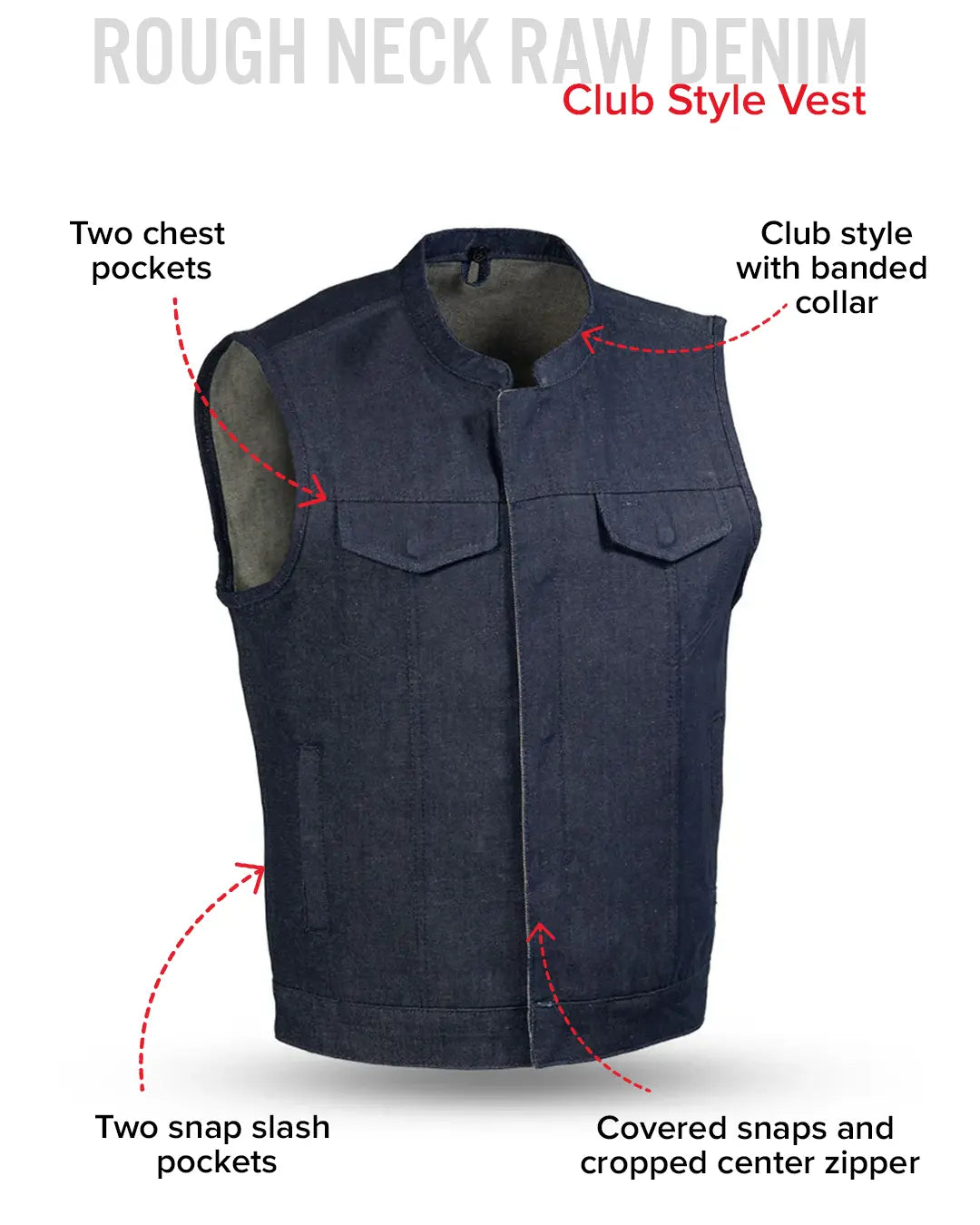 Kershaw - Men's Motorcycle Denim Vest (Black) - First MFG Co