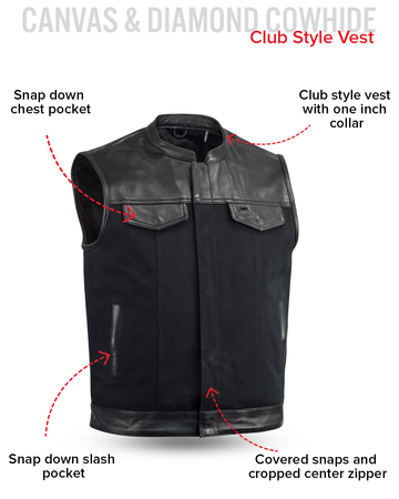 49/51 - Men's Motorcycle Leather/Canvas Vest - First FMG Co