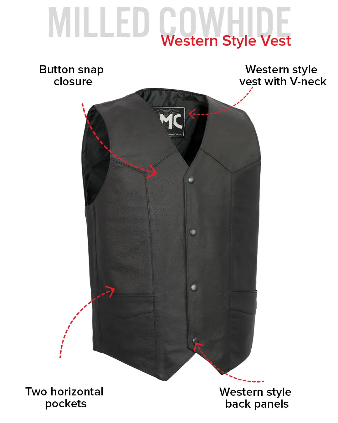 Top Shot Men's Motorcycle Western Style Leather Vest - FMC