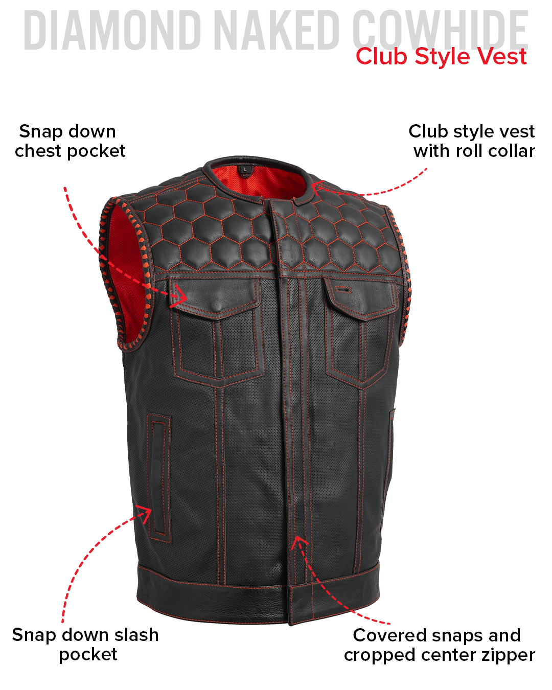 Hornet Perforated Men's Club Style Leather Vest