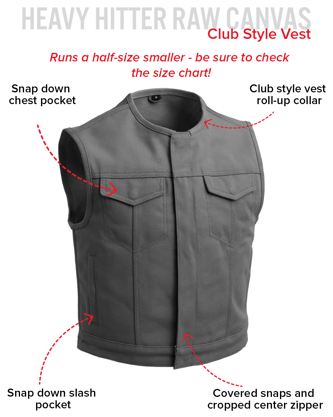 Lowside Men's Motorcycle Canvas Vest (Grey) Men's Canvas Vests Vests