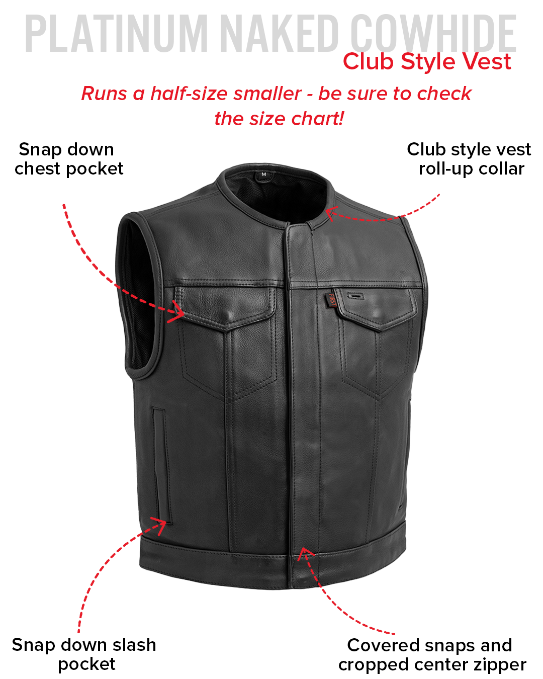 Lowside Men's Motorcycle Leather Vest - First MFG Co