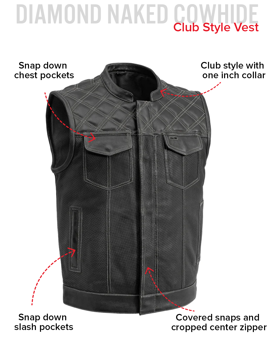 Downside Mens Motorcycle Leather Vest - First MFG Co