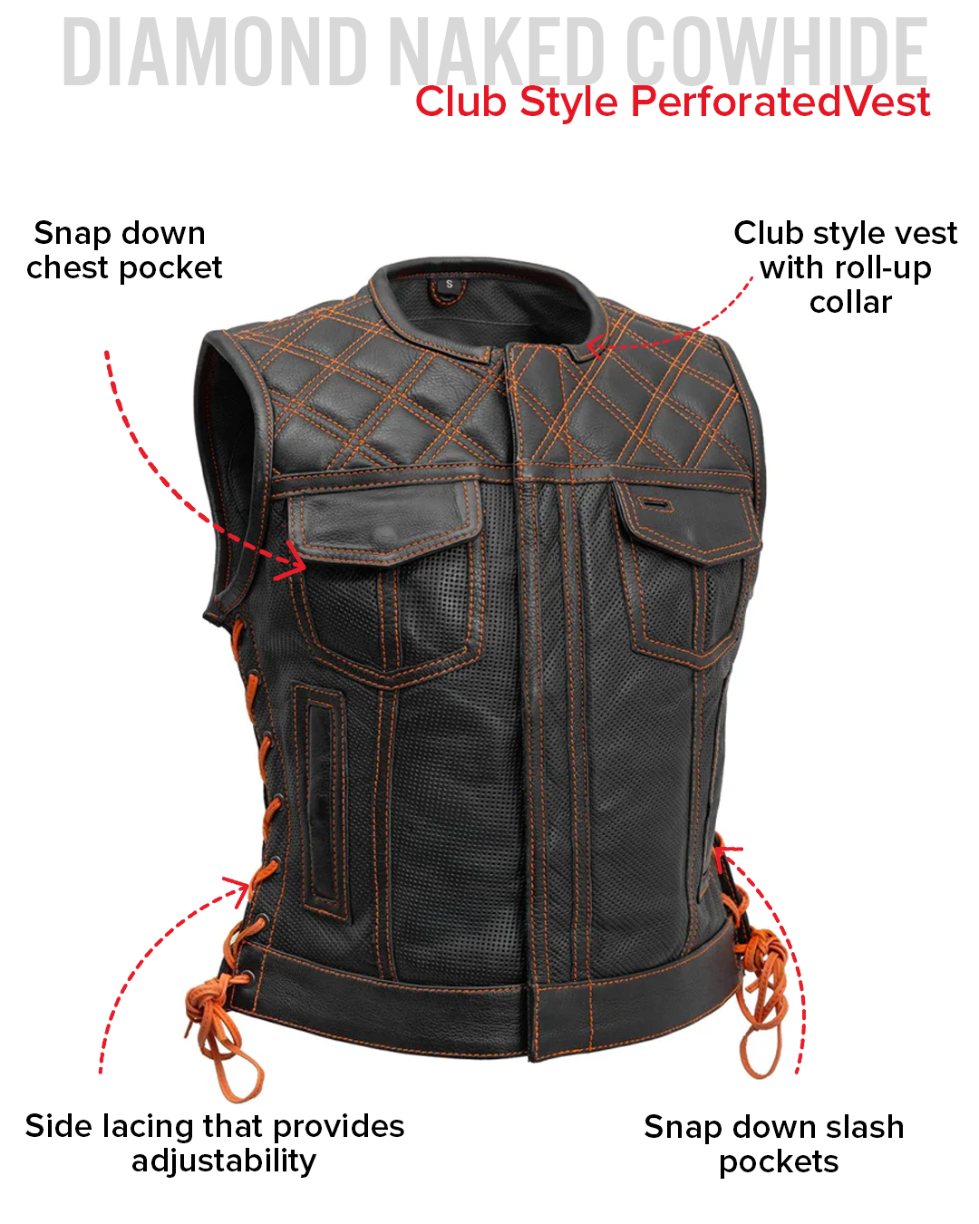 Bonnie Perforated Women's Motorcycle Leather Vest Women's Perforated Leather Vest Vests