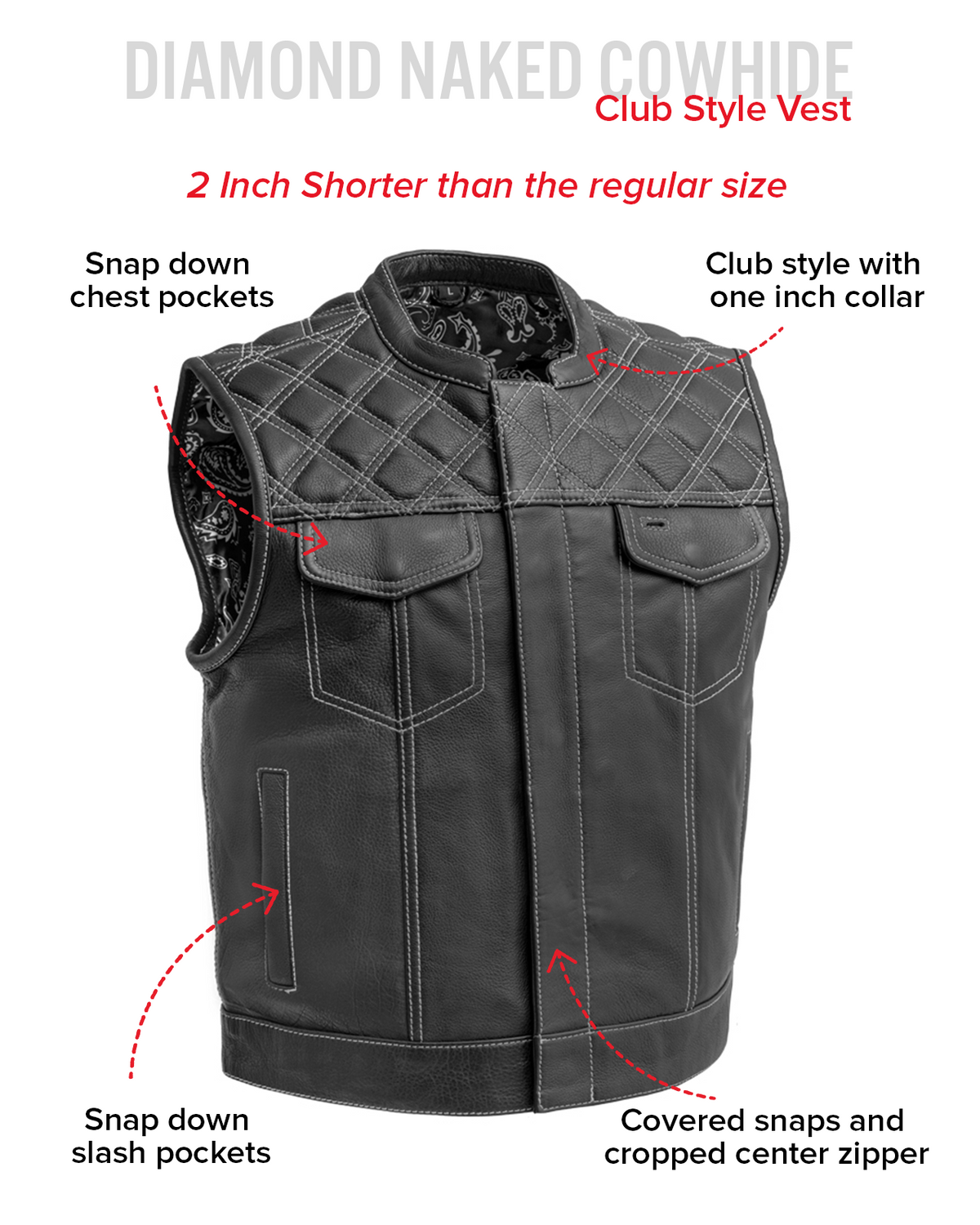 Men's Upside Club Style Leather Motorcycle Vest