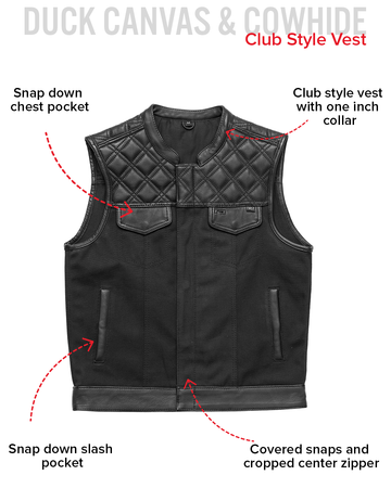 Hunt Club Motorcycle Leather Canva Vest Black – First MFG Co