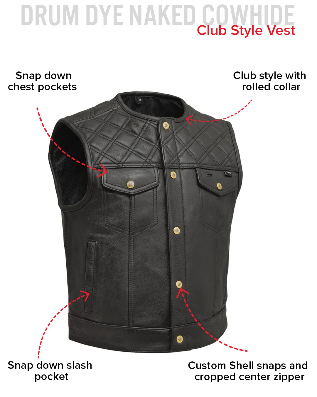 Shell Shock Men's Motorcycle Leather Vest (limited edition) Men's Leather Vest Vests