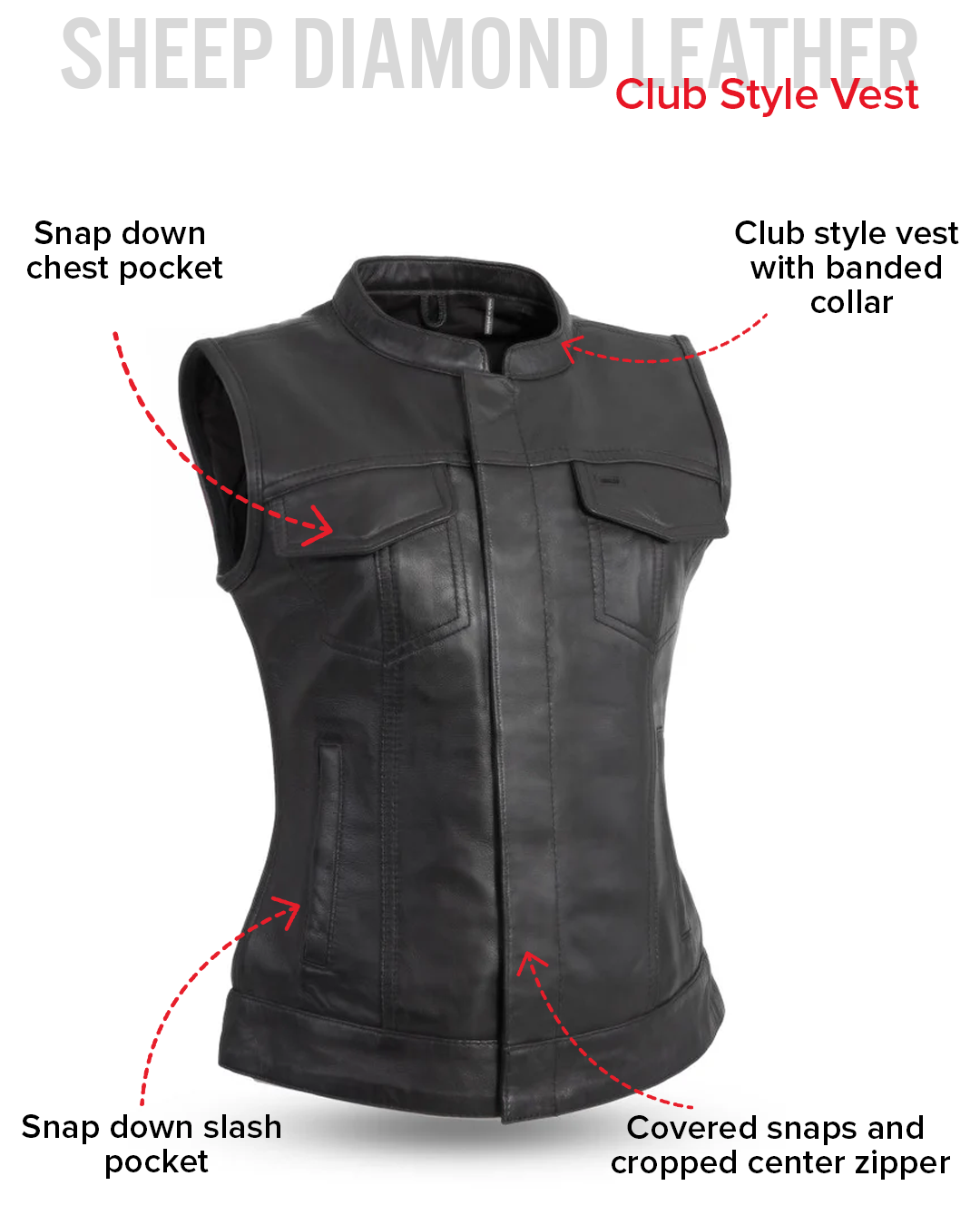 Ludlow Women's Motorcycle Leather Vest Women's Leather Vest Vests