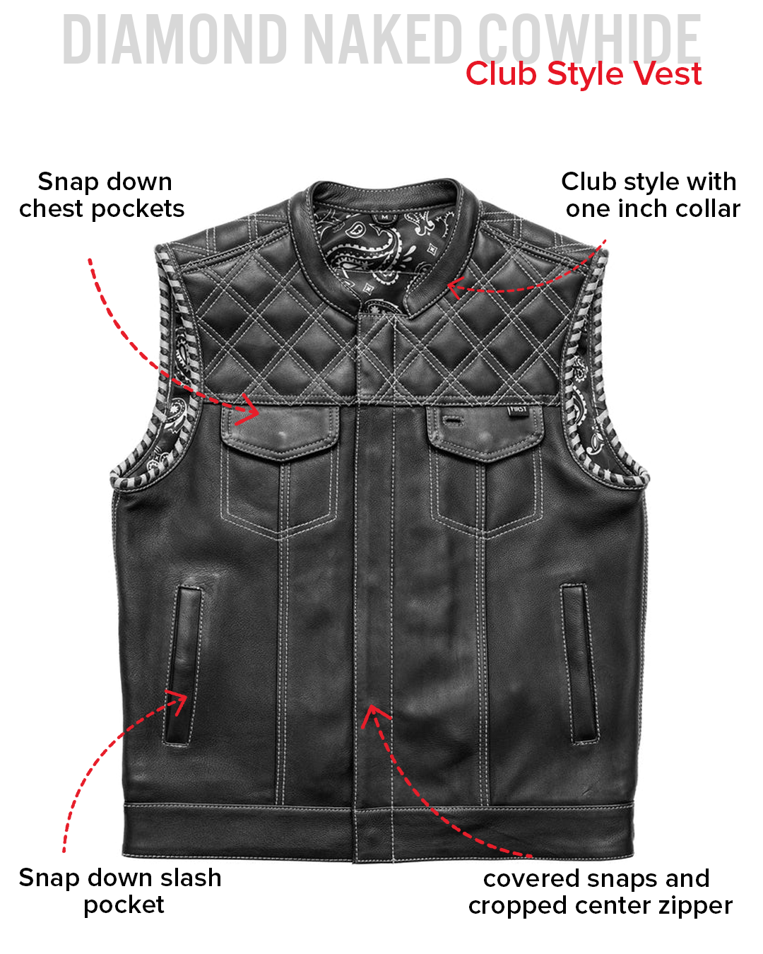 Sinister - Men's Motorcycle Leather Vest Red – First MFG Co