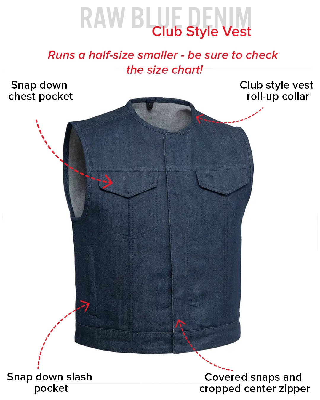 REDTAiLCross Denim Vest 6th-NC 〔Blue〕XL Iron Sights Club Collar