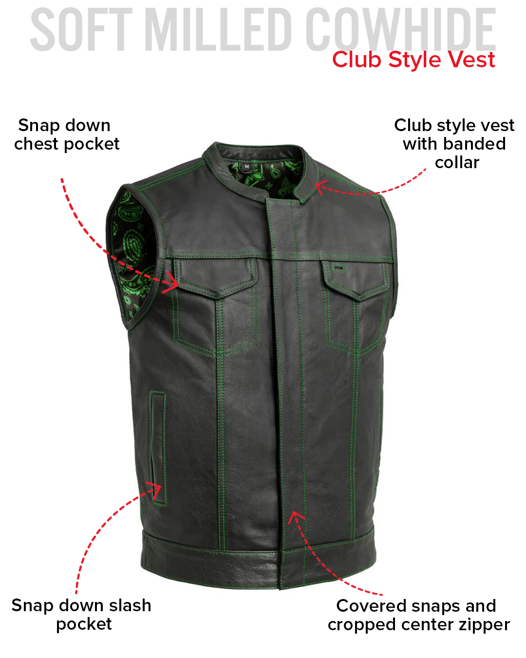 The Cut Men's Motorcycle Leather Vest, Multiple Color Options