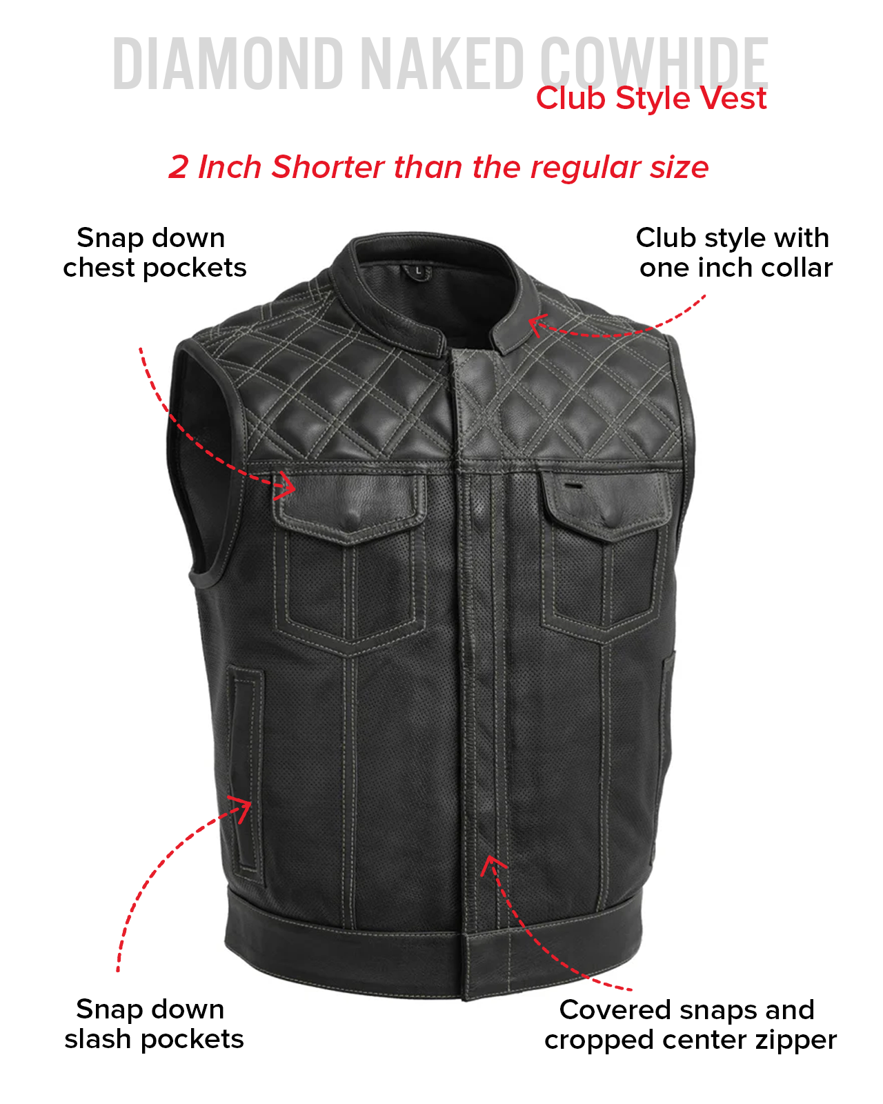 Upside Perforated Men's Club Style Leather Vest Men's Perforated Leather Vest Vests