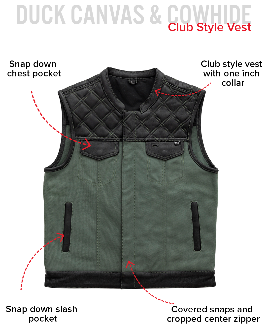 Hunt Club Motorcycle Leather Canvas Vest Green
