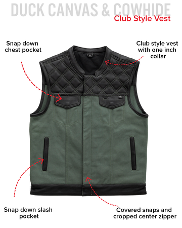 Hunt Club Motorcycle Leather Canvas Vest Green