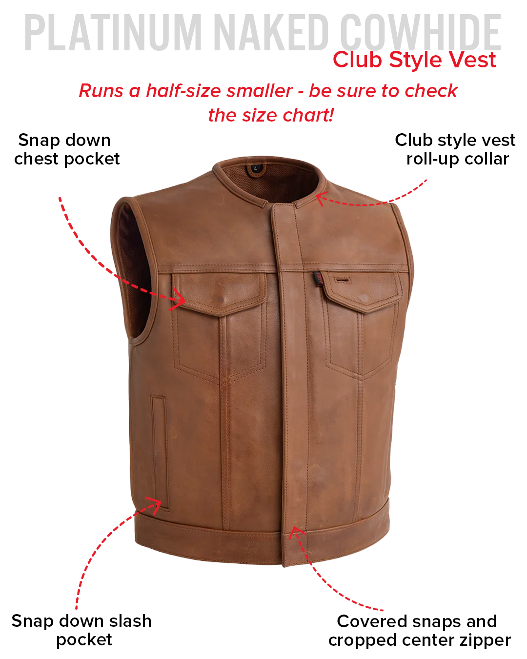 Lowside Men's Motorcycle Leather Vest - First MFG Co
