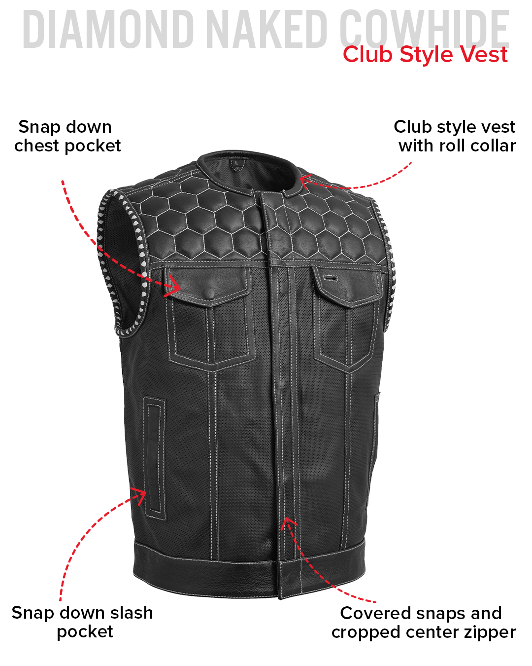 Hornet Perforated Men's Club Style Leather Vest Men's Perforated Leather Vest Vests
