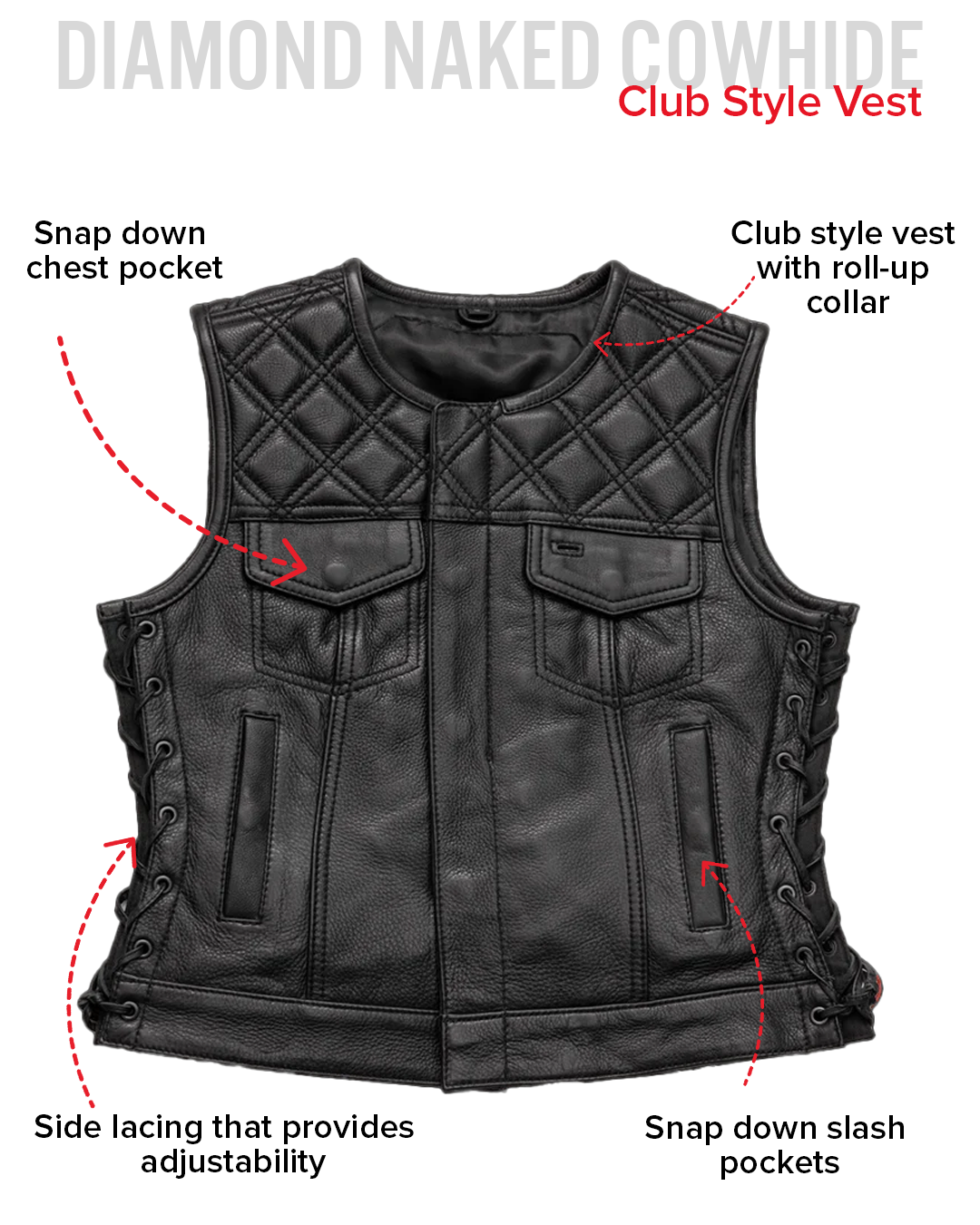 トップス DIAMOND CUT LEATHER VEST masu Bonnie - Women's Motorcycle Leather Vest - Diamond Quilt