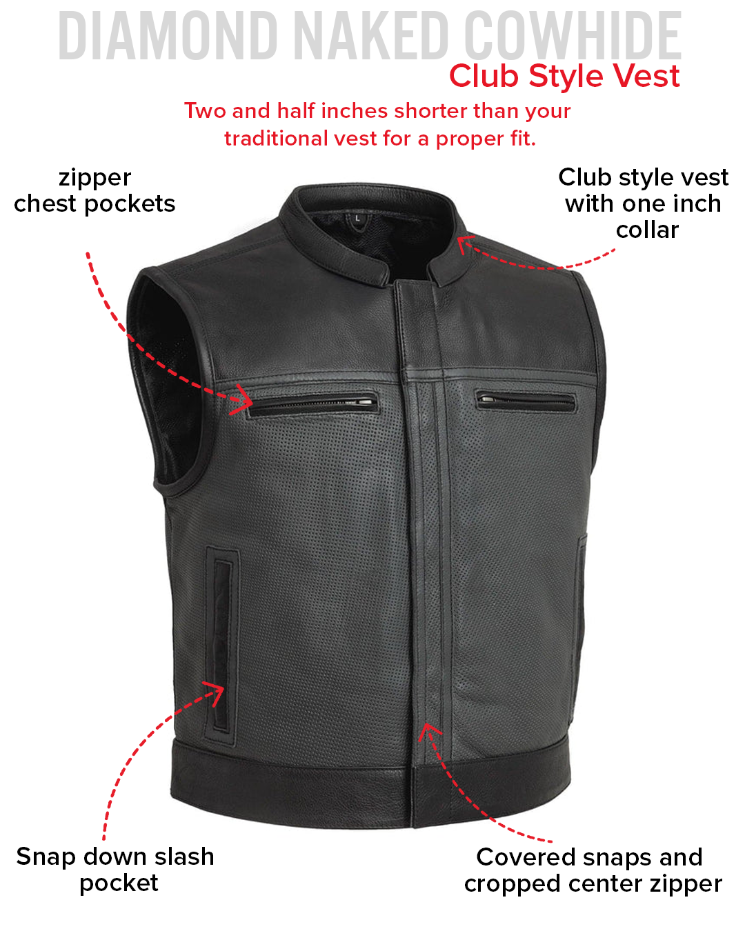 V-Twin Visionary Battleship Perforated Leather Vest Men's Perforated Leather Vest Vests