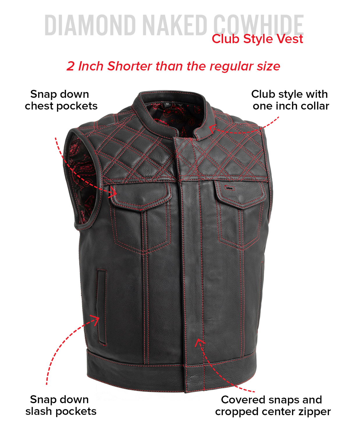 Men's Upside Club Style Leather Motorcycle Vest