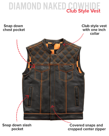 Finish Line - Orange Checker - Men's Motorcycle Leather Vest Finish Line - Orange Checker - Men's Motorcycle Leather Vest