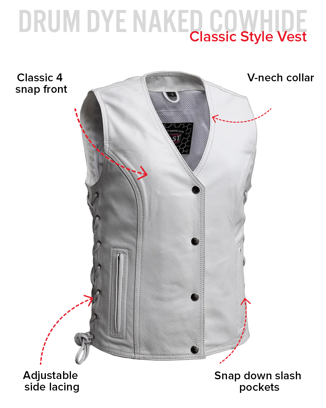Beryl - Women's Motorcycle Leather Vest - White Women's Leather Vest Vests