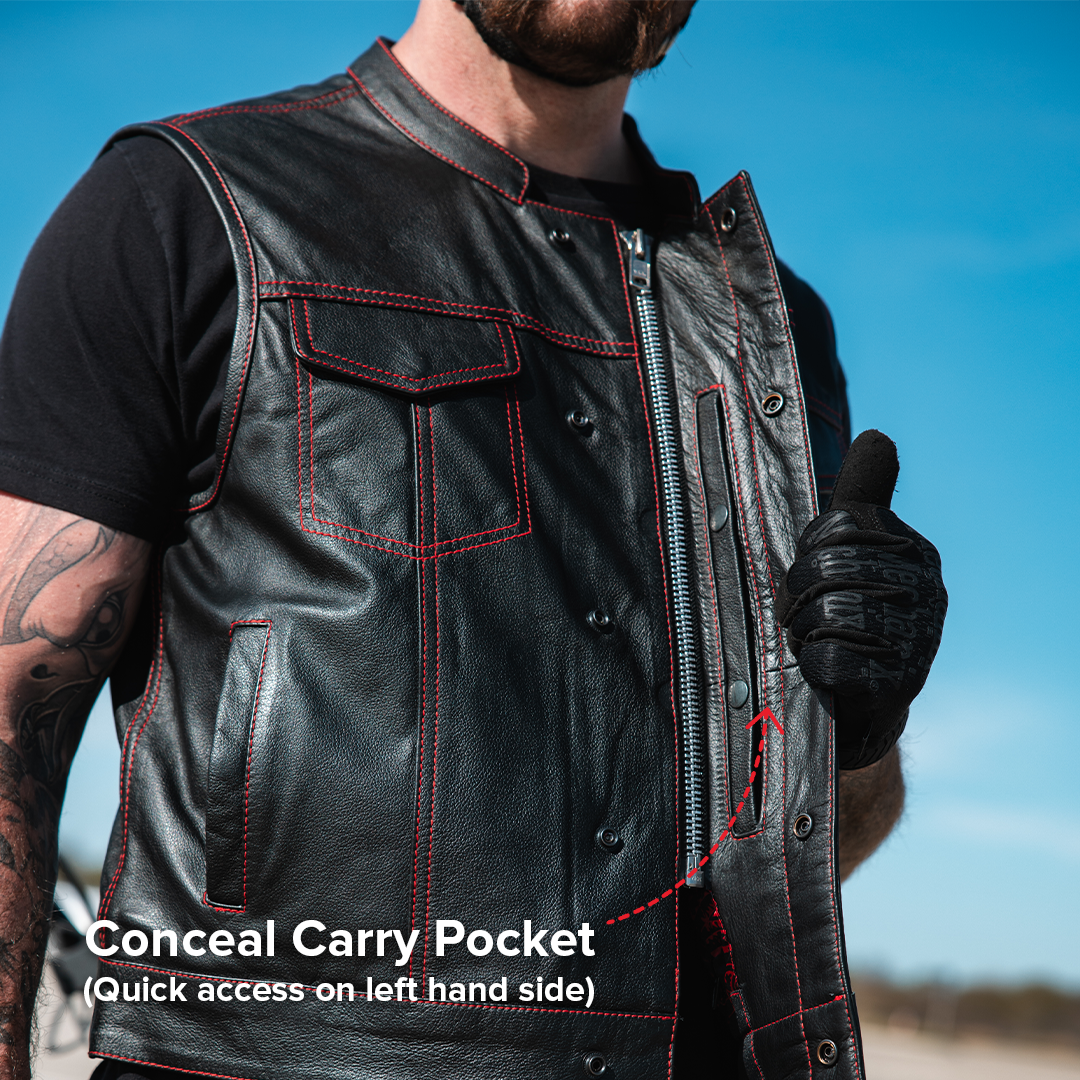 The Club Cut Men's Motorcycle Leather Vest, Multiple Color Options