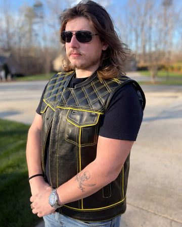 Finish Line - Gold Checker - Men's Motorcycle Leather Vest