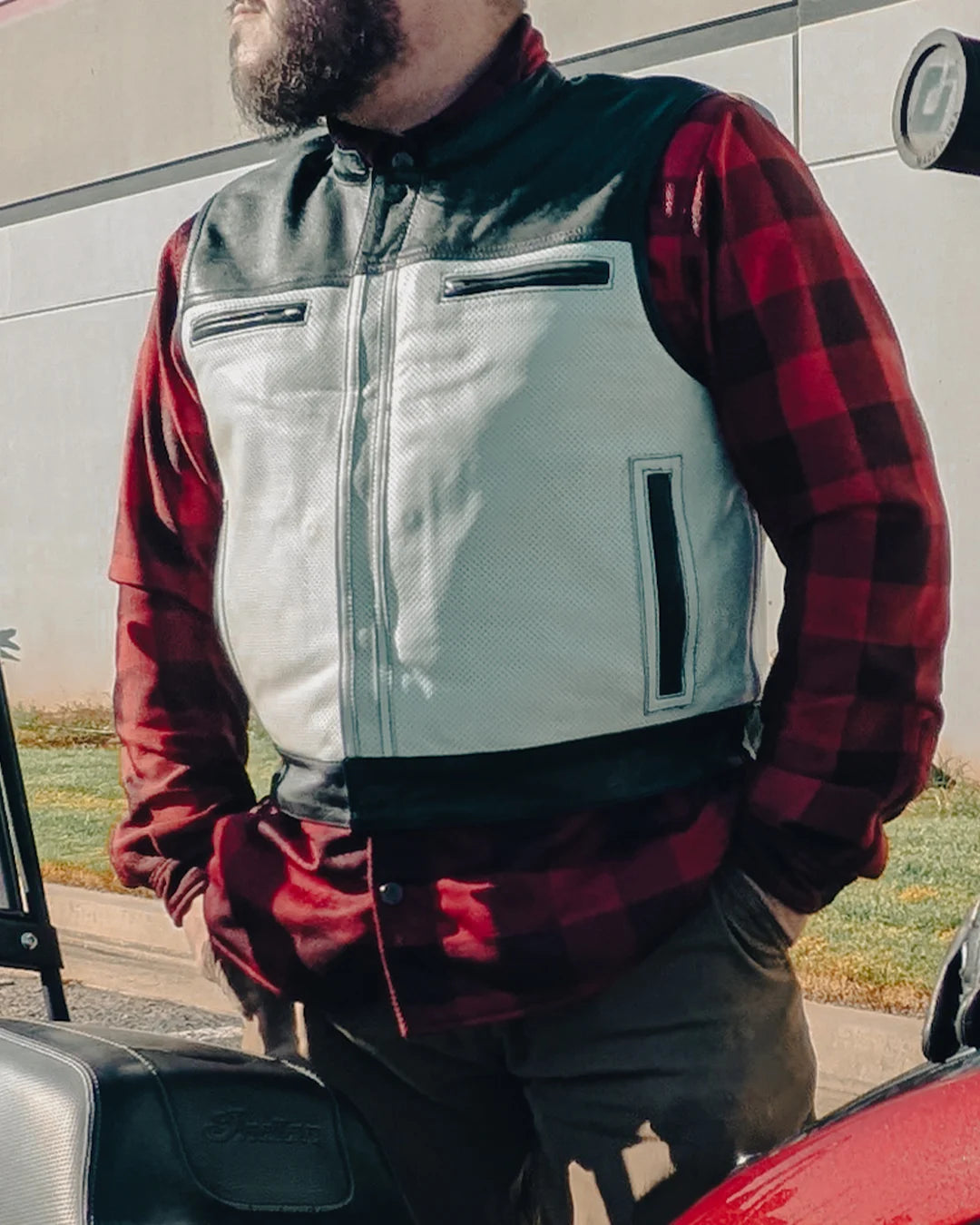 Two Tone Lowrider Perforated Men's Leather Vest Men's Perforated Leather Vest Vests