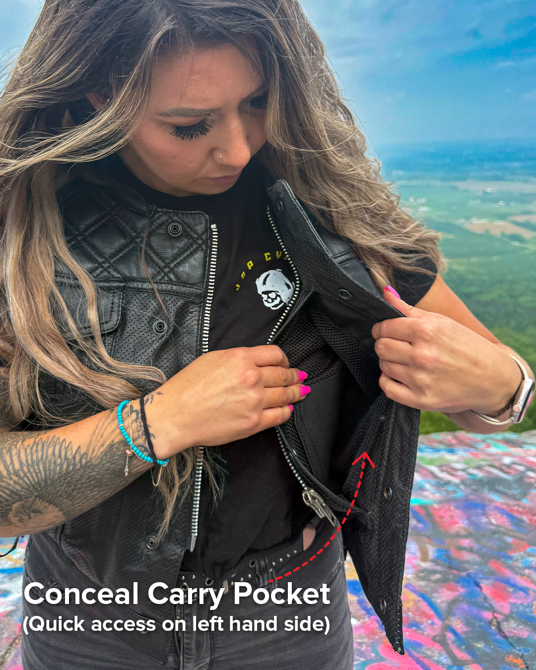 Bonnie Perforated Women's Motorcycle Leather Vest Women's Perforated Leather Vest Vests