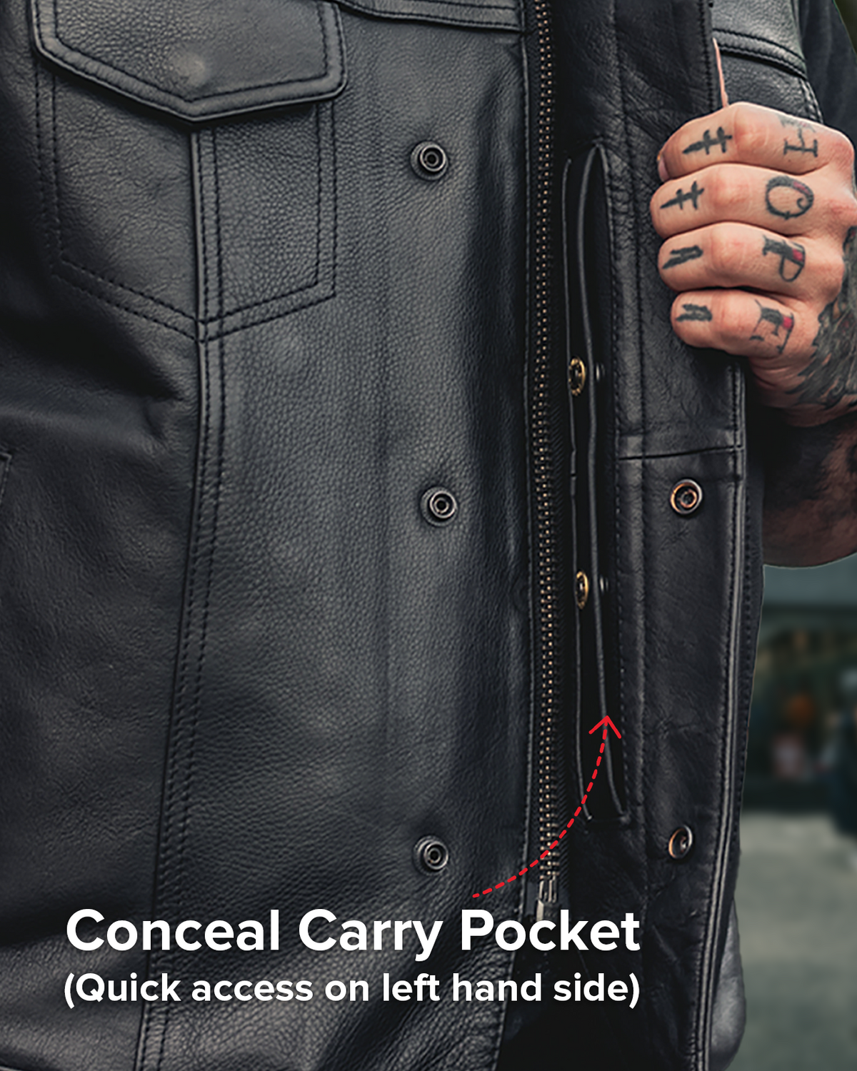 Men's Upside Club Style Leather Motorcycle Vest